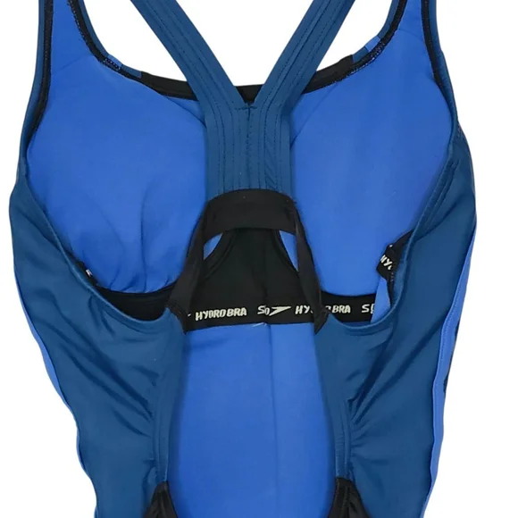 Women's Speedo PowerFLEX Eco Swimsuit Size 10 Black and Blue - Picture 4 of 5
